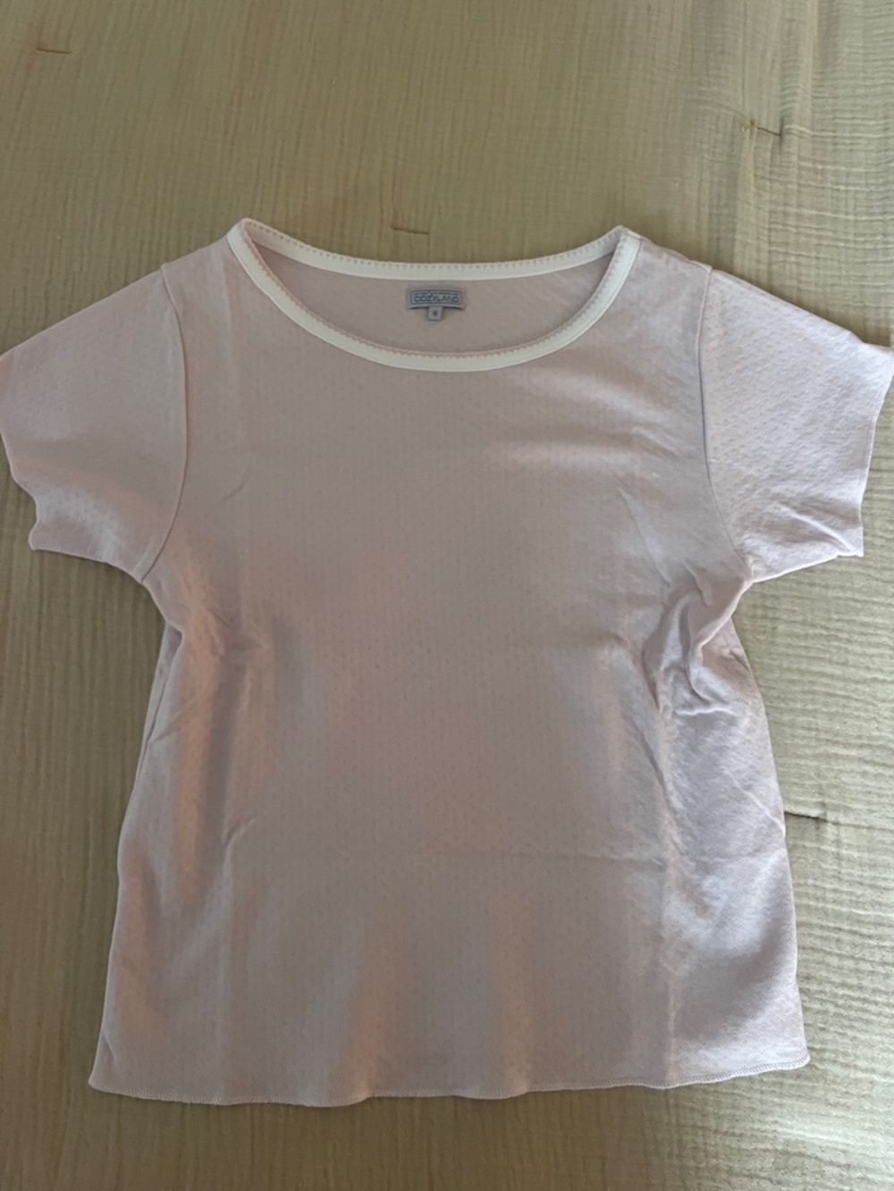 Cozyland Pale Pink Short Sleeve Pointelle Tee Size Small